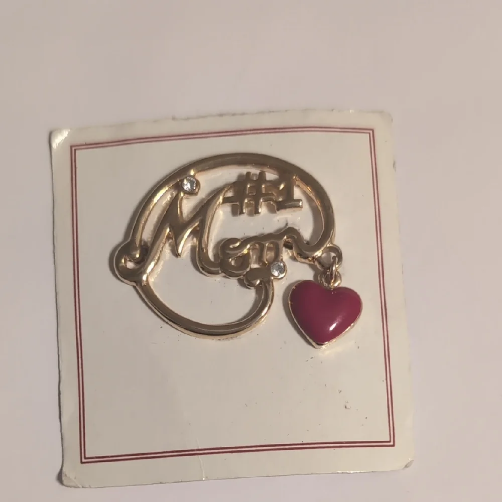 Gold and Red Enamel Heart Charm With Crystal Rhinestones Brooch‎